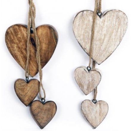 Hanging Wooden Cluster Hearts, 40cm 