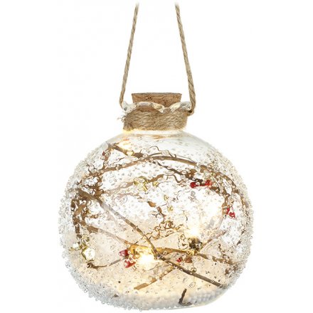 LED & Twig Filled Glass Bauble