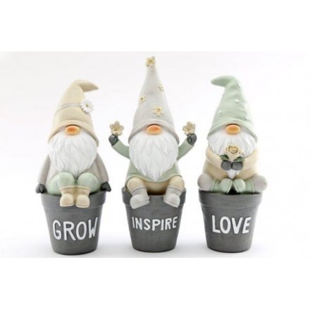 Grow, Inspire, Love Potting Shed Gnomes, 23cm 