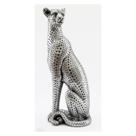 Tall Silver Leopard Ornament, 38cm 