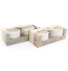 Part of the Natural Interior Range, these assorted candle sets feature simplistic decals and fresh scented fragrances 