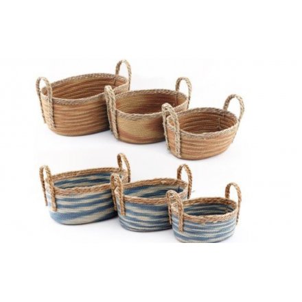 Two Assorted sets of 3 Oval Woven Baskets, 37cm/33cm/28.5cm