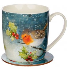 A charmingly festive themed Mug and Coaster Set from the Jan Pashley Range 