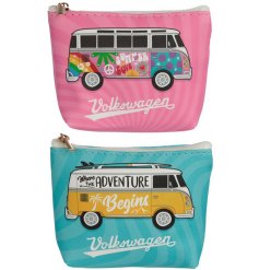 An assortment of pleather inspired coin purses, printed with quirky Volkswagen designs