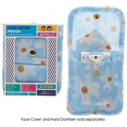  A handy folding fabric pouch that is suitable for holding a face covering and small bottle of sanitiser 