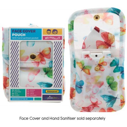  A handy folding fabric pouch that is suitable for holding a face covering and small bottle of sanitiser 