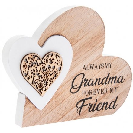 Sentiments Double Heart Plaque - Always My Grandma