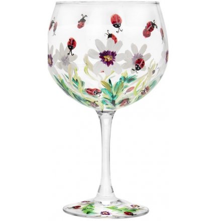 Painted Ladybirds & Flowers Gin Glass