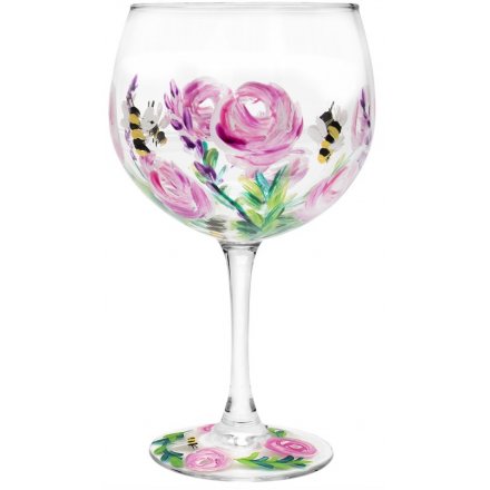 Painted Bees & Flowers Gin Glass