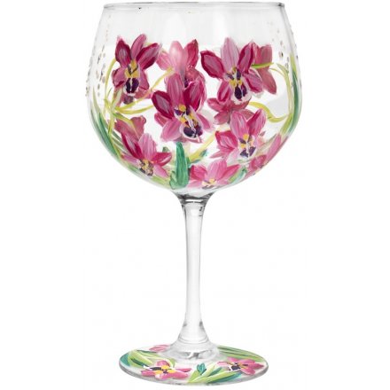 Painted Pink Orchid Gin Glass 