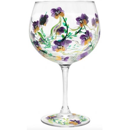Painted Pansies Gin Glass 