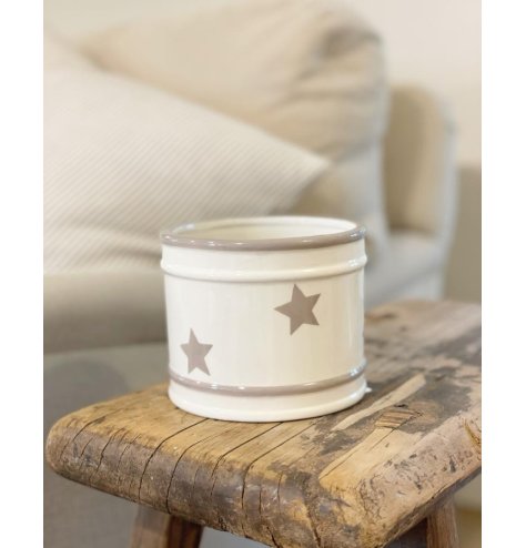 A Simply Stunning White Ceramic Pot with Grey Festive Stars