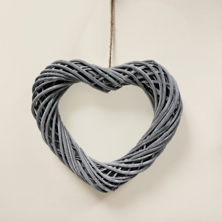 Grey Woven Wicker Heart, 40cm 