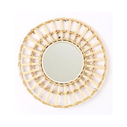 Circle Mirror With Rattan Decal, 30cm Boho