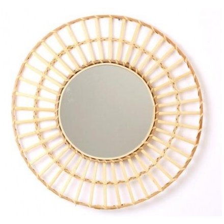 Circle Mirror With Rattan Decal, 50cm 