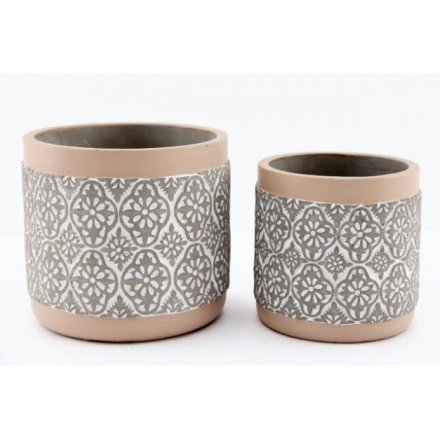 Set of Two Tone Embossed Planters