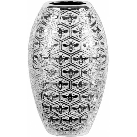 Small Silver Honeycomb Embossed Vase