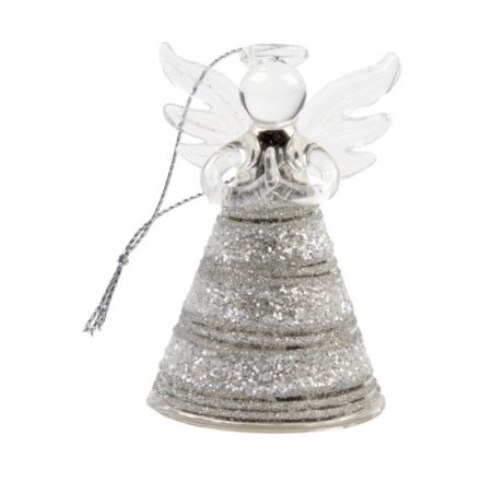 Silver Glitter Skirt Angel, 8.5cm 