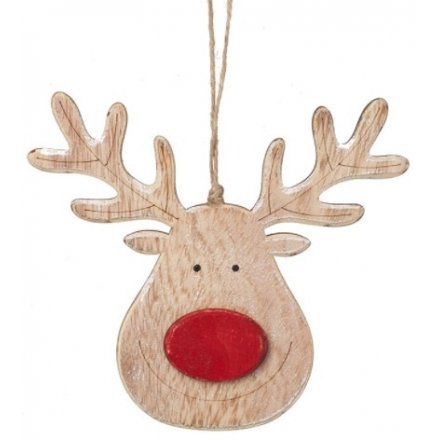 Wooden Hanging Reindeer With Red Nose