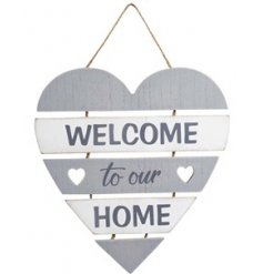 A grey and white toned hanging tiered plaque in a heart form 