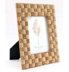 A checkered inspired photo frame made from natural rattan 