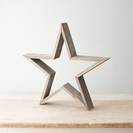  A free standing wooden star set with a simplistic theme and rustic tone decal 