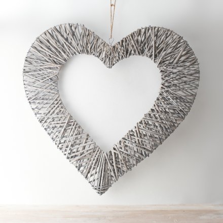 Grey Woven Wicker Heart, 75cm XL