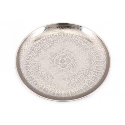 Decorative Silver Embossed Plate, 42cm 