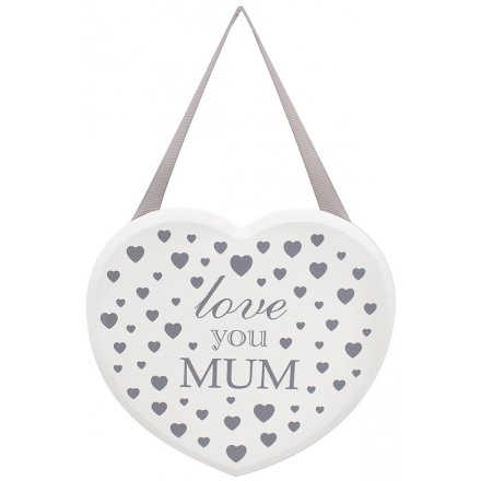 Silver Heart Hanging Plaque - Love You Mum 