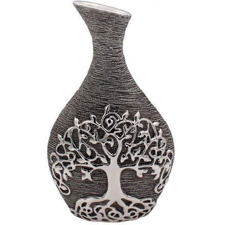 Small Tree Of Life Vase, Gunmetal Grey 