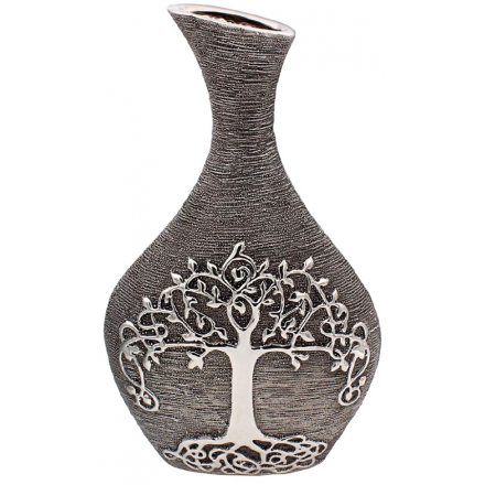 Large Tree Of Life Vase, Gunmetal Grey 