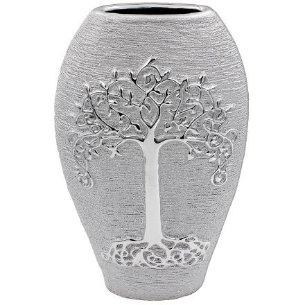 Tall Silver Tree Decorative Vase