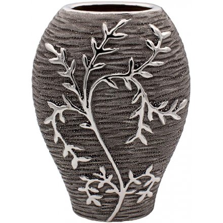 (S) Tall Climbing Leaf Vase, Gunmetal Grey 