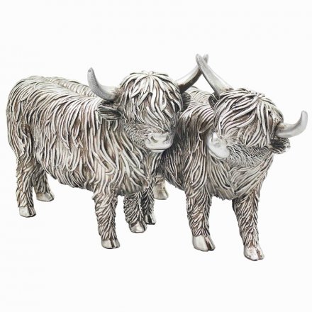 Silver Highland Cow Duo, 27cm 