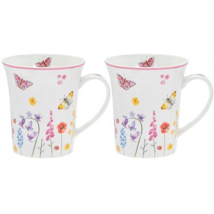Floral Butterflies Set of 2 China Mugs  