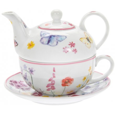 Butterfly Garden Fine China Tea For One
