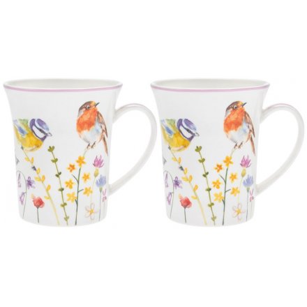 Bird Garden Printed Set of 2 Mugs