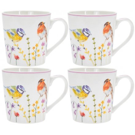 Bird Garden Printed Set of 4 Mugs