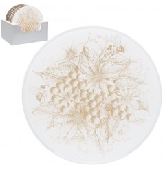  A small rounded mirrored candle plate featuring a striking glittery gold honeycomb and floral decal to
