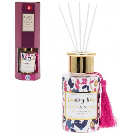 75ml Country Rose Boutique Diffuser, Vanilla & Nutmeg 