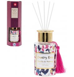 A sweetly scented Reed Diffuser set with a beautiful patterned packaging and added pink tassel decal 