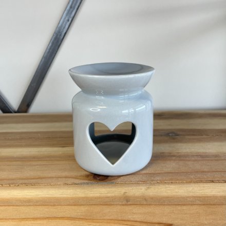 A charmingly simple grey toned ceramic T-light holder with an added dipped dish on top for wax and oil melting 