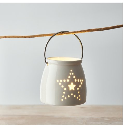 A Simple and Stylish White Ceramic T-light Holder with Star Dotted Decal