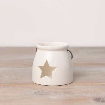 Ceramic Tlight Holder With Star Decal