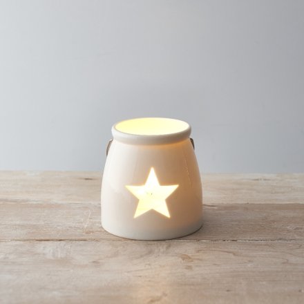 Large Ceramic Tlight Holder With Star Decal