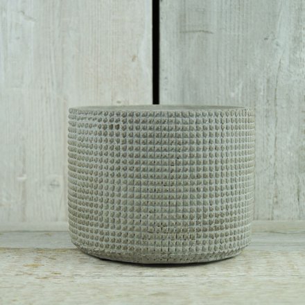 Grid Ridge Cement Pot, 13cm 