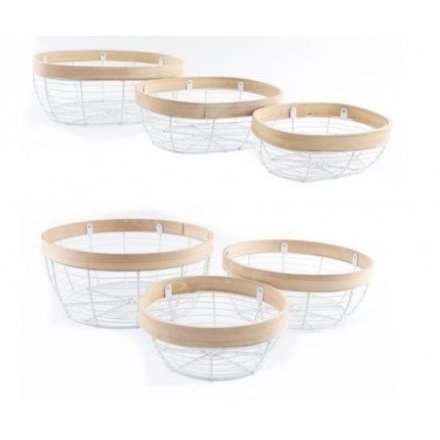 Two Assorted Sets of 3 Wire Storage Baskets, 32cm/28.5cm/23.5cm