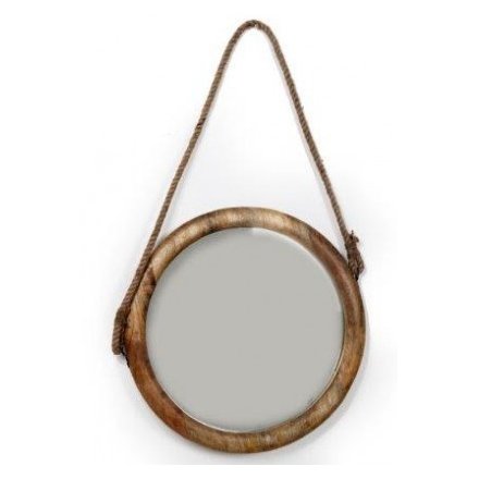 Chunky Rope Hanging Wooden Mirror, 56cm 