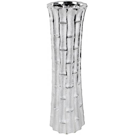 Ornamental Silver Bamboo Vase, 45cm 