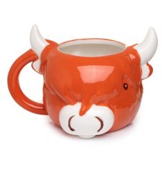 A Highland Cow shaped mug with added fun features 